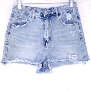 SHEIN Destroyed Cheeky Raw Hem Jean Shorts Womens Size S High Rise Denim Pants